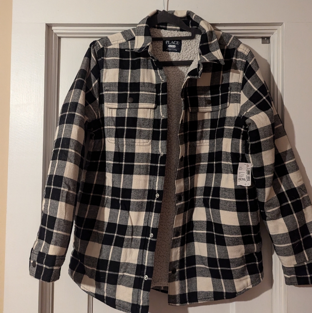 Boys Sherpa Lined Shacket Black & White